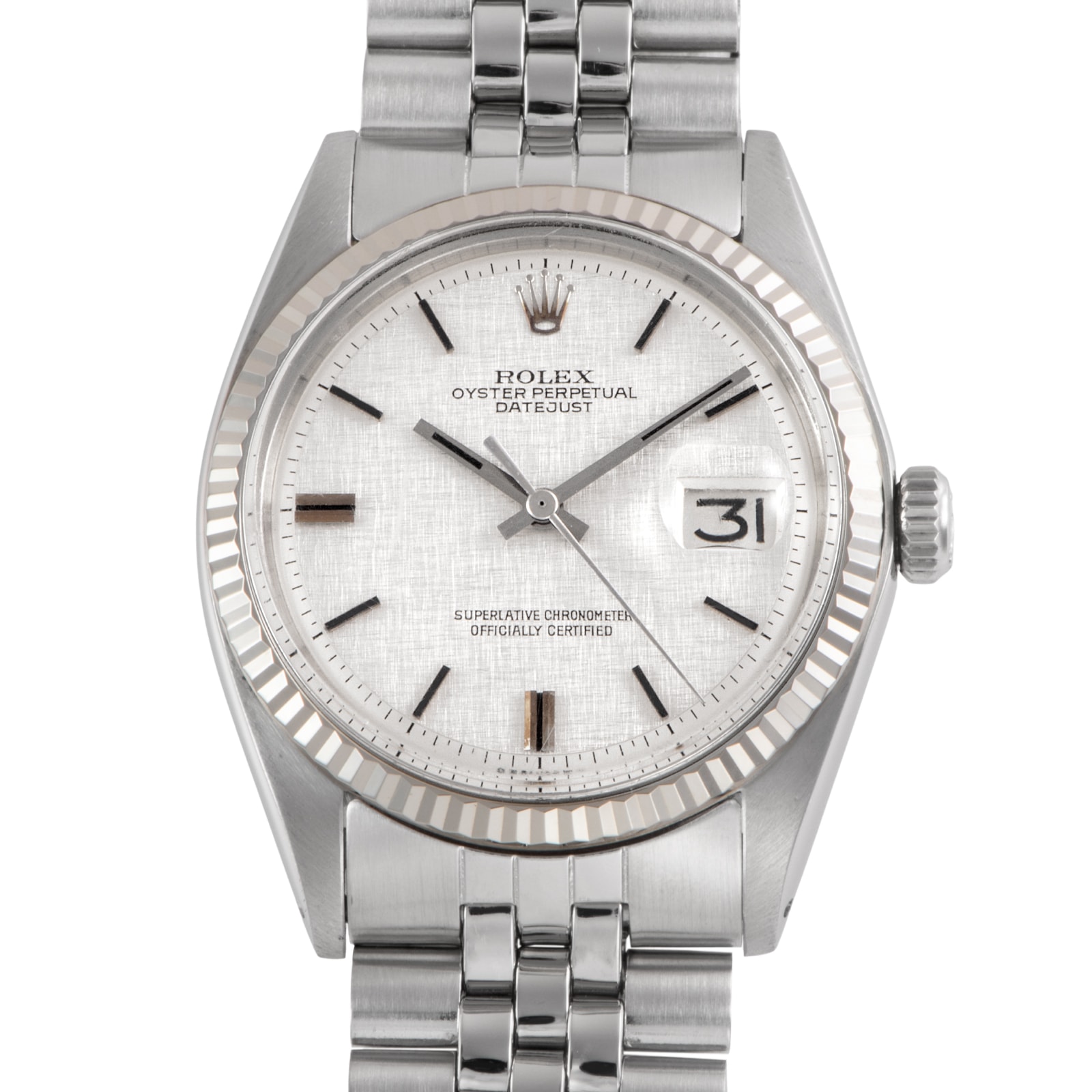 ROLEX ロレックス デイトジャスト シルバーモザイク リネン Tritium 1973年製 1601 SS/WG【中古】