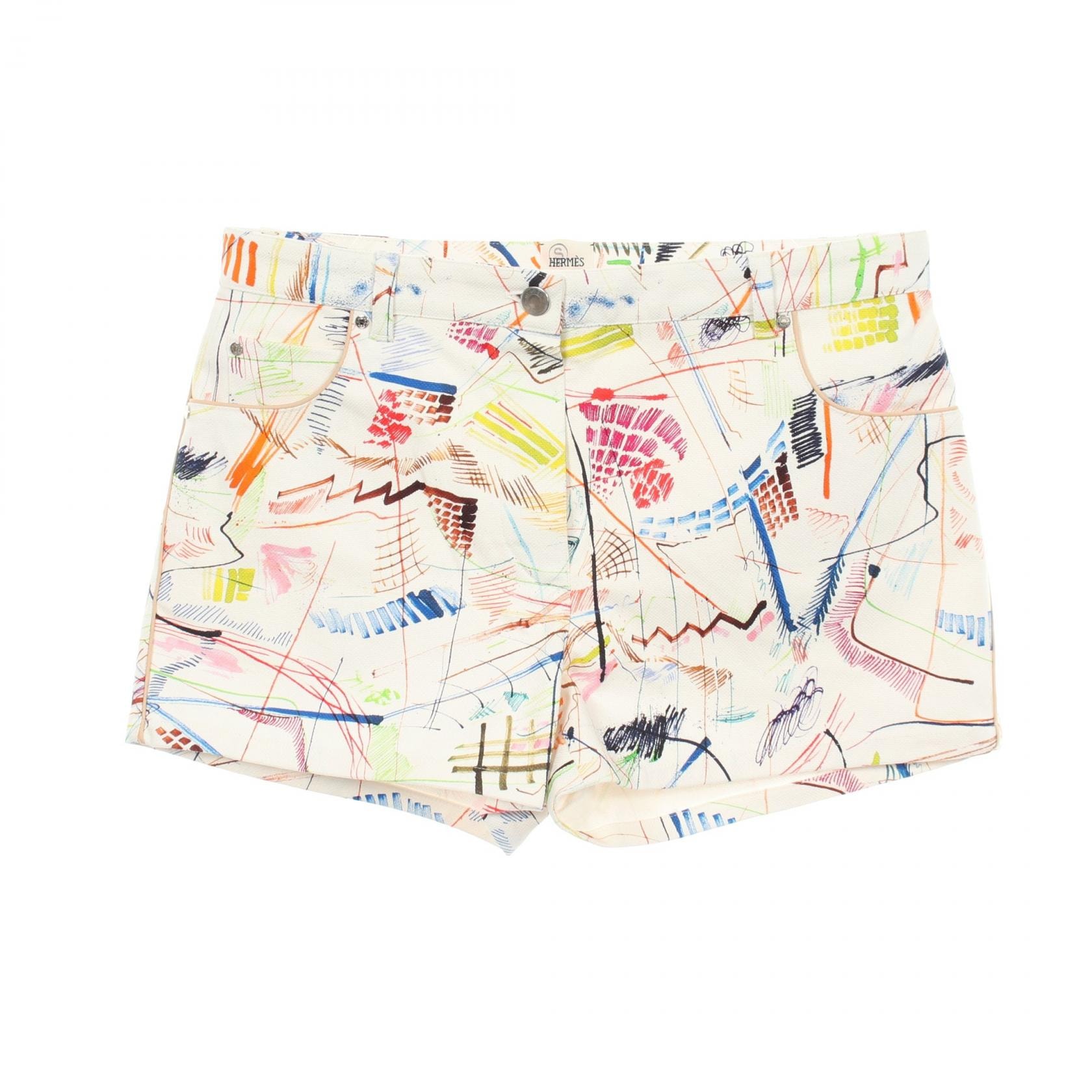エルメス HERMES 総柄 ショート パンツ 衣料品 ボトムス コットン ホワイト レディース ホワイト系 / マルチカラー 【中古】