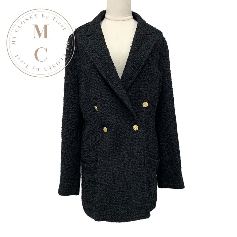 ルイヴィトン LOUIS VUITTON アウター ブラック ゴールド ダブルブレステッドツイードブレザー