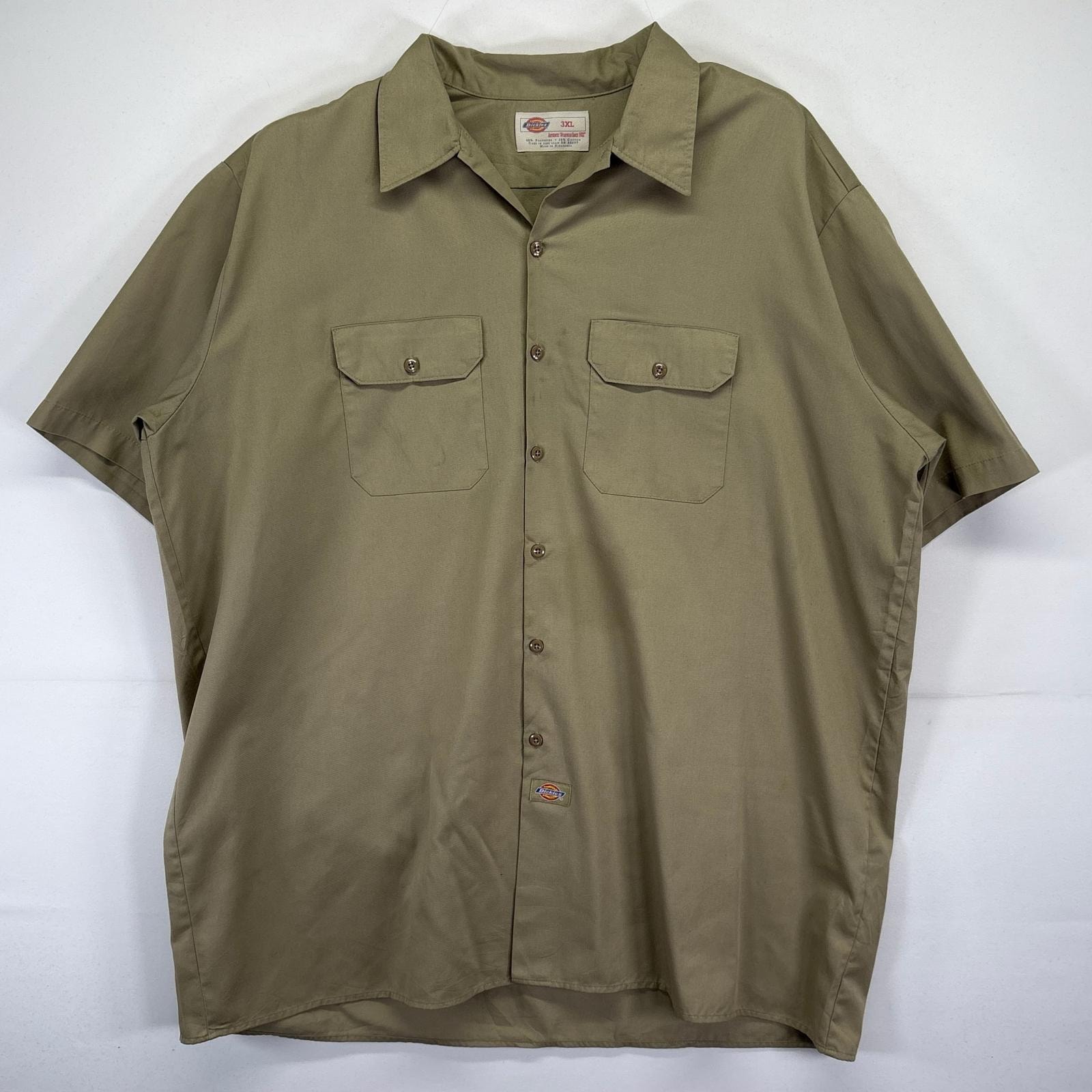 古着 ディッキーズ Dickies 半袖シャツ ワーク 大きいサイズ ワンポイントロゴ 無地 14042 ベージュ メンズ