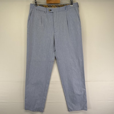 古着 バーバリー BURBERRY チノパンツ タックパンツ ロゴ刺繍 テーパード スラックス 大きいサイズ 13200 ブルー メンズ