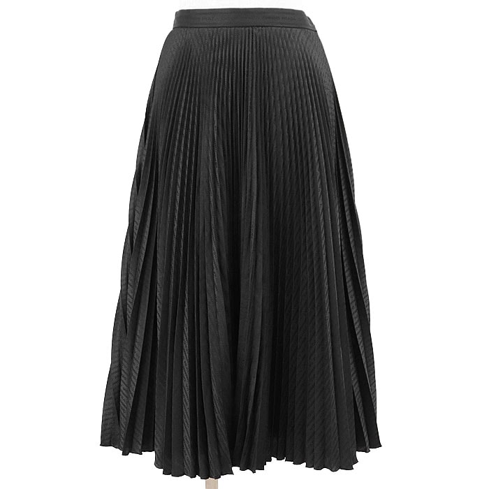 【美品】 プラダ 2022年製 プリーツ ロゴ 総柄 シルク ペチコート レース スカート レディース ブラック 36S PRADA