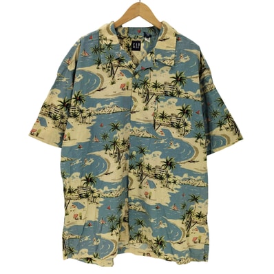 00S 00SS 紺タグ OLD ヤシの木 サーフ 総柄 S/S 開襟 オープンカラー アロハ シャツ【1143567807244】
