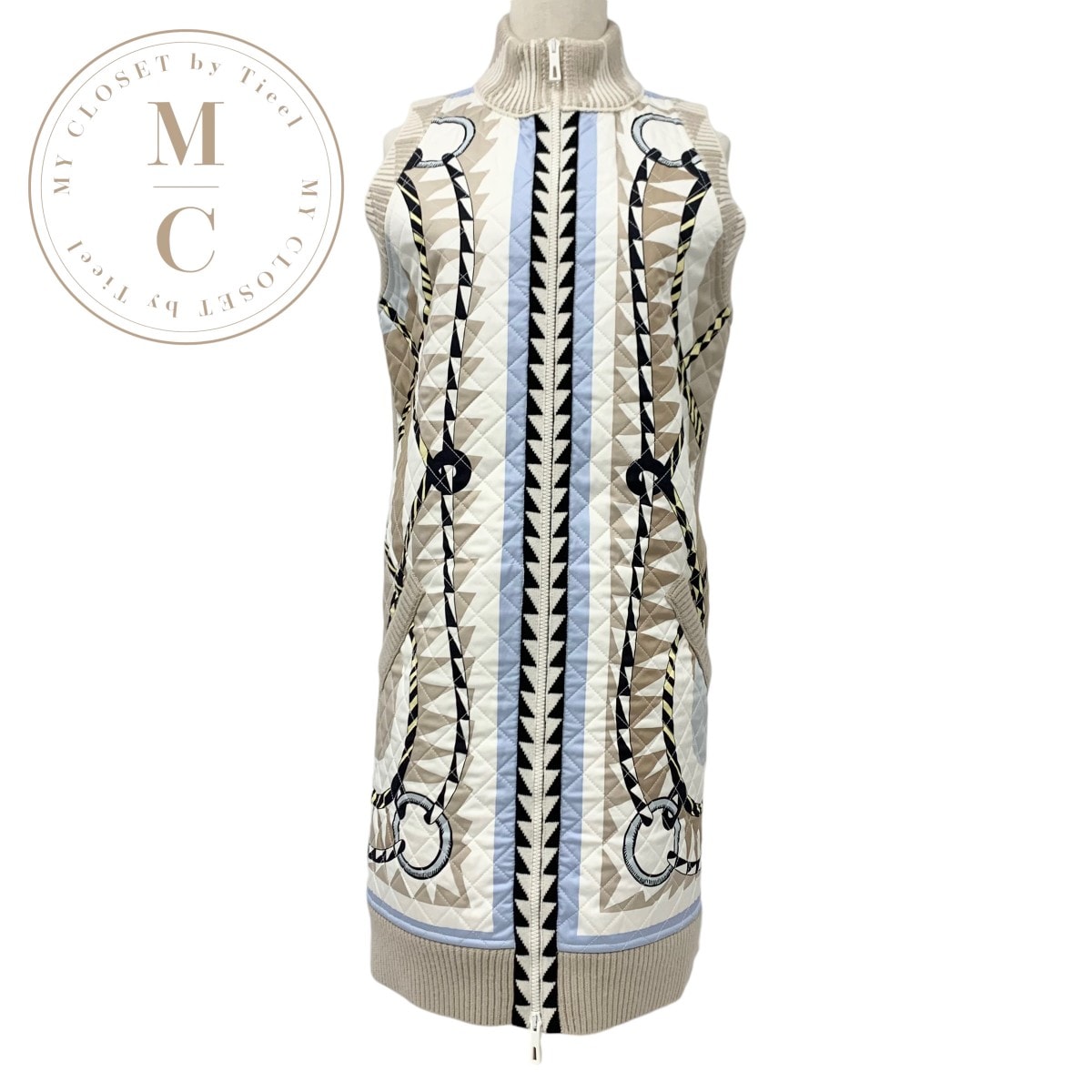 エルメス HERMES アウター ベージュ マルチカラー 未使用 ツイルレーヌ ベスト キルティング