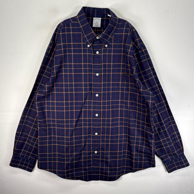 古着 ブルックスブラザーズ Brooks Brothers 長袖シャツ ボタンダウン 胸ポケット XL ネイビー系 チェック メンズ