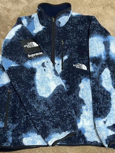 Supreme x The North Face Bleached Denim Print Fleece Jacket "Indigo"