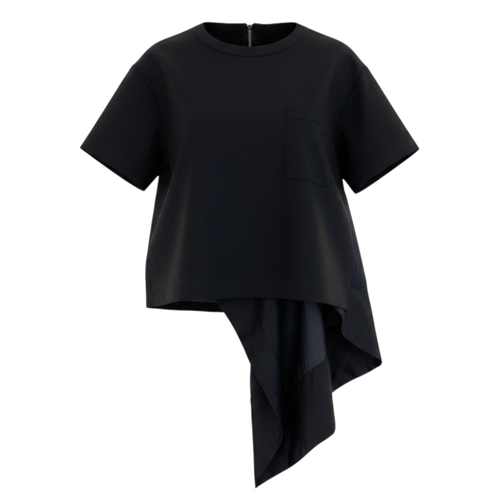 Sacai サカイ 21SS Suiting Mix Pullover 半袖 トップス ブラック ポリエステル ウール/ カットソー A3-00274 【中古】