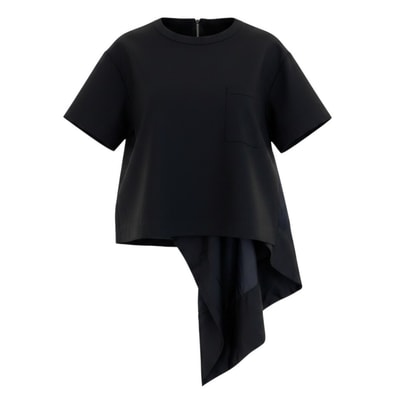 Sacai サカイ 21SS Suiting Mix Pullover 半袖 トップス ブラック ポリエステル ウール/ カットソー A3-00274 【中古】