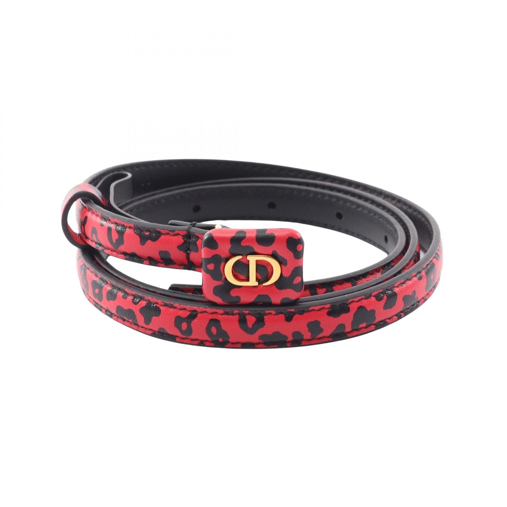 ディオール Dior CDロゴ レオパード ベルト 衣料品 レザー レディース レッド系 / ブラック系 【中古】