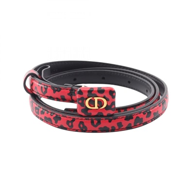 ディオール Dior CDロゴ レオパード ベルト 衣料品 レザー レディース レッド系 / ブラック系 【中古】