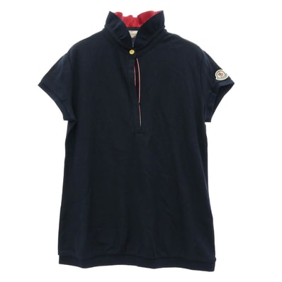 MONCLER モンクレール MAGLIA POLO MANICA CORTA ロゴ 半袖 スタンドカラー スキッパー ポロシャツ ネイビー系 S【中古】
