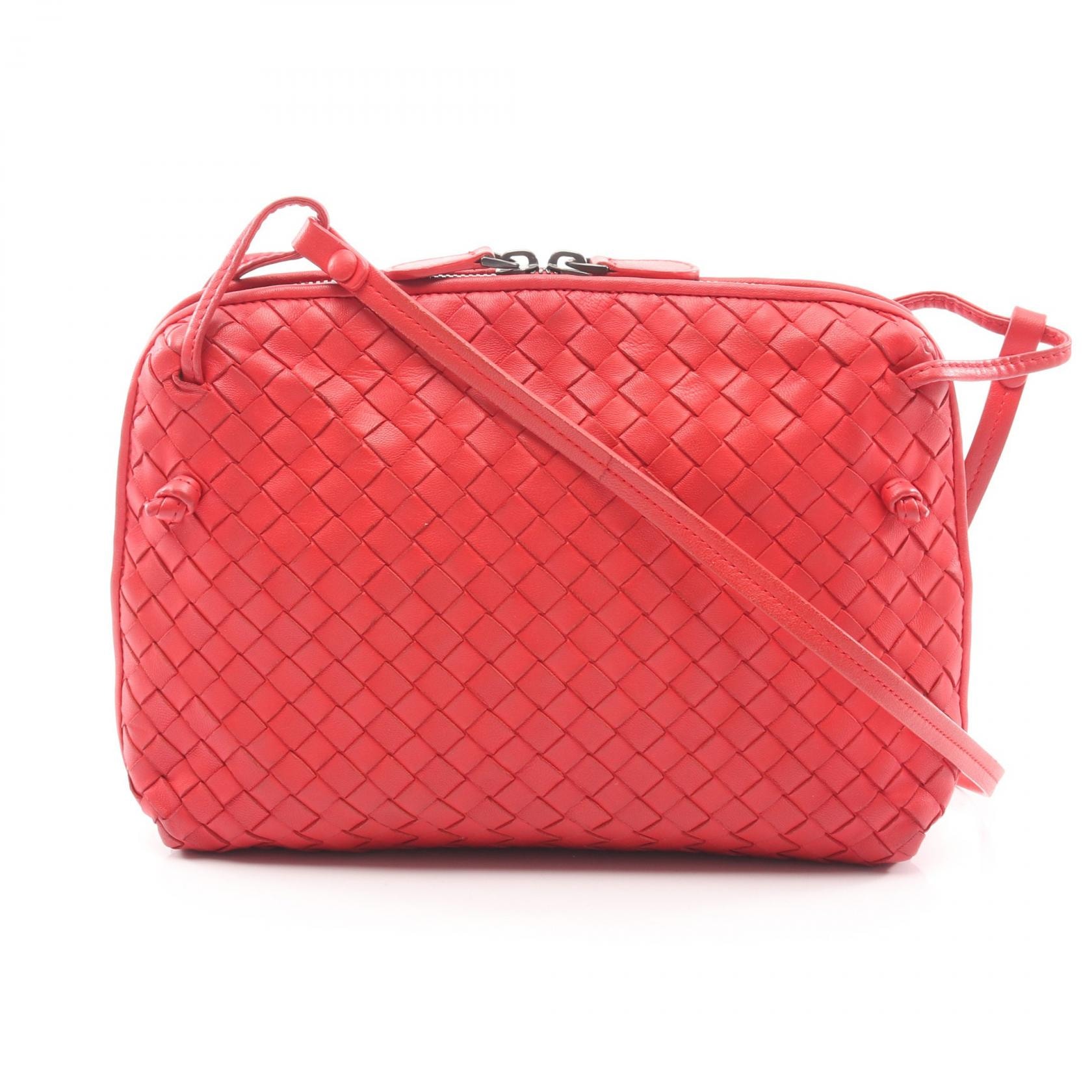 ボッテガヴェネタ BOTTEGA VENETA ノディーニ イントレチャート ショルダーバッグ バッグ レザー レディース レッド系 【中古】