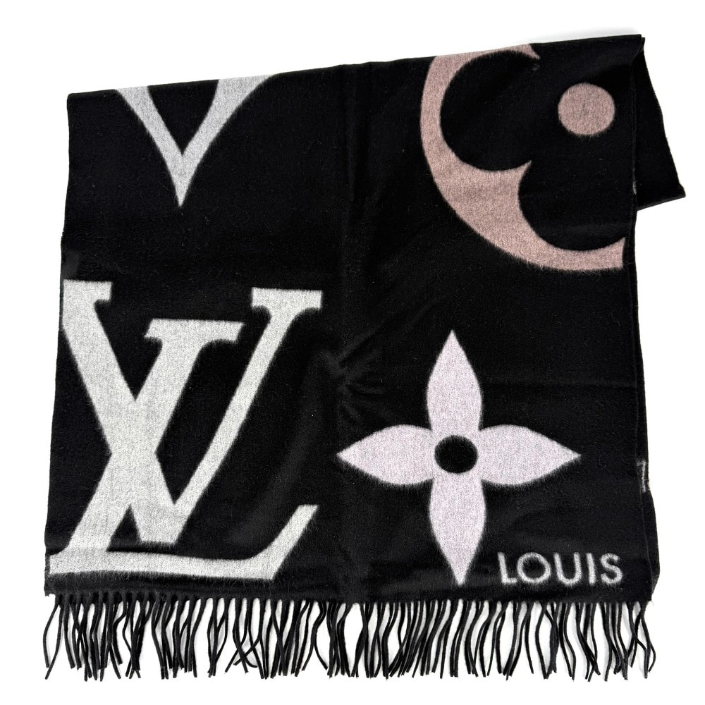 LOUIS VUITTON ルイヴィトン マフラー エシャルプ・ジ アルティメット ストール ファッションアイテム ブラック M76383 カシミヤ  ウール   ノワール レディース 秋 冬【中古品】
