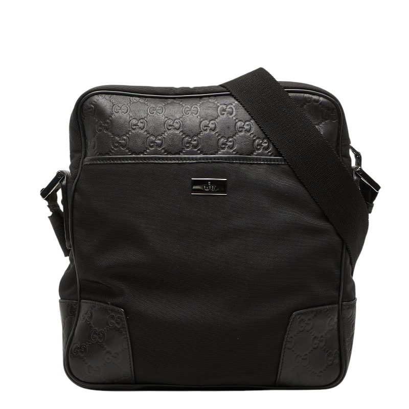 グッチ グッチシマ 斜め掛け ショルダーバッグ 162783 ブラック ナイロン レザー レディース GUCCI 【中古】