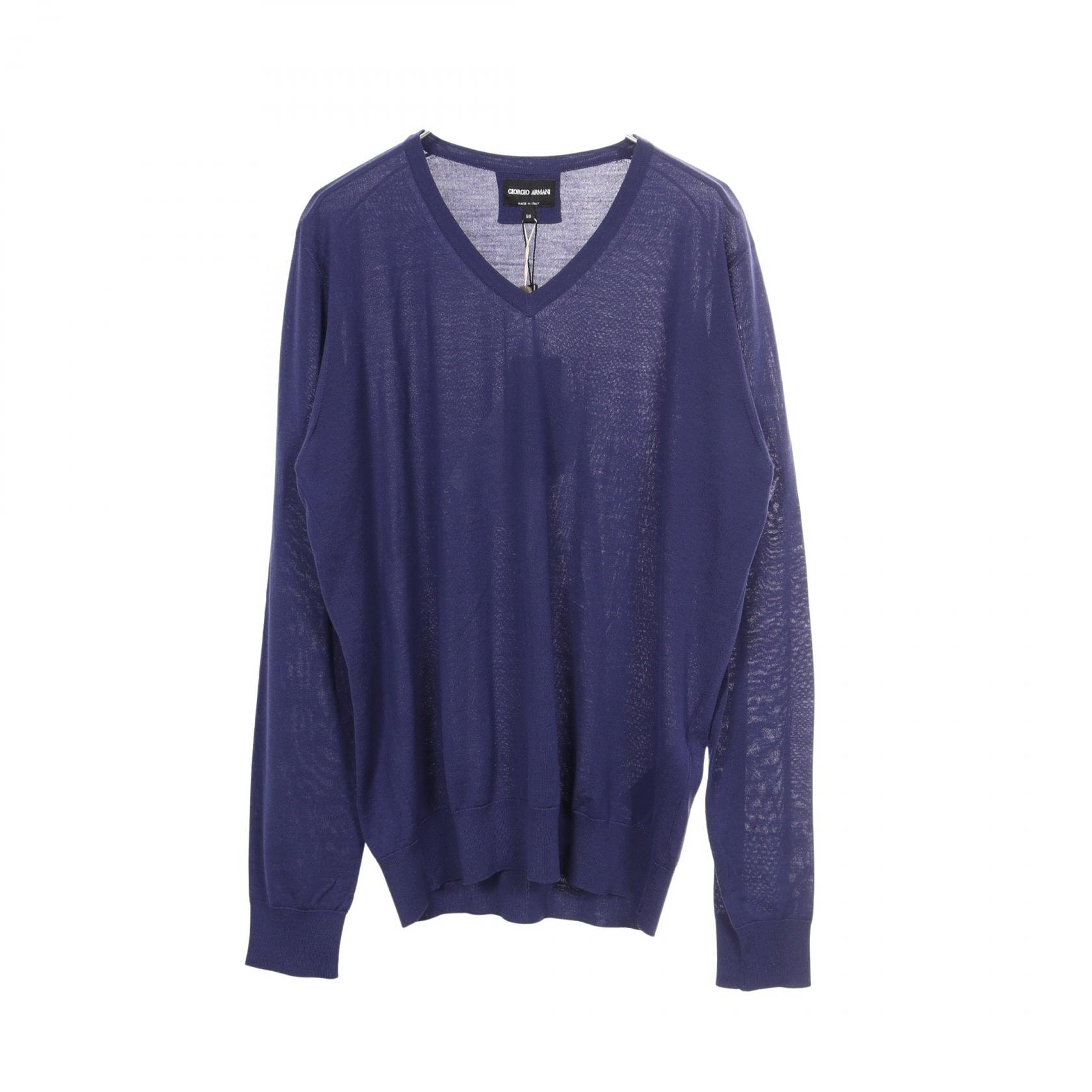ジョルジオアルマーニ GIORGIO ARMANI Vネック 長袖 ニット 衣料品 トップス ウール メンズ ネイビー系 3YSM02 【中古】