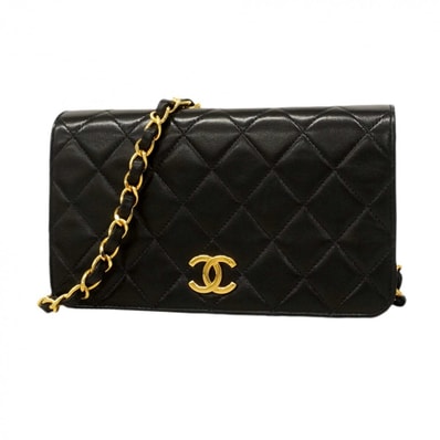 【6dd4254-k】シャネル ショルダーバッグ ミニマトラッセ チェーンショルダー ラムスキン ブラック ゴールド金具【中古】レディース