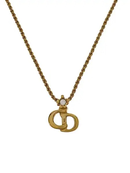 Dior CD Logo Rhinestone Necklace "Gold"