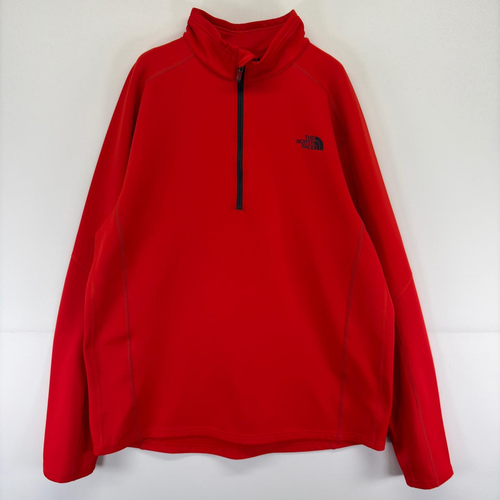 古着 ザ・ノースフェイス THE NORTH FACE トレーナー ハーフジップ 両面ロゴ プルオーバー フリース ワンポイント XL  オレンジ メンズ
