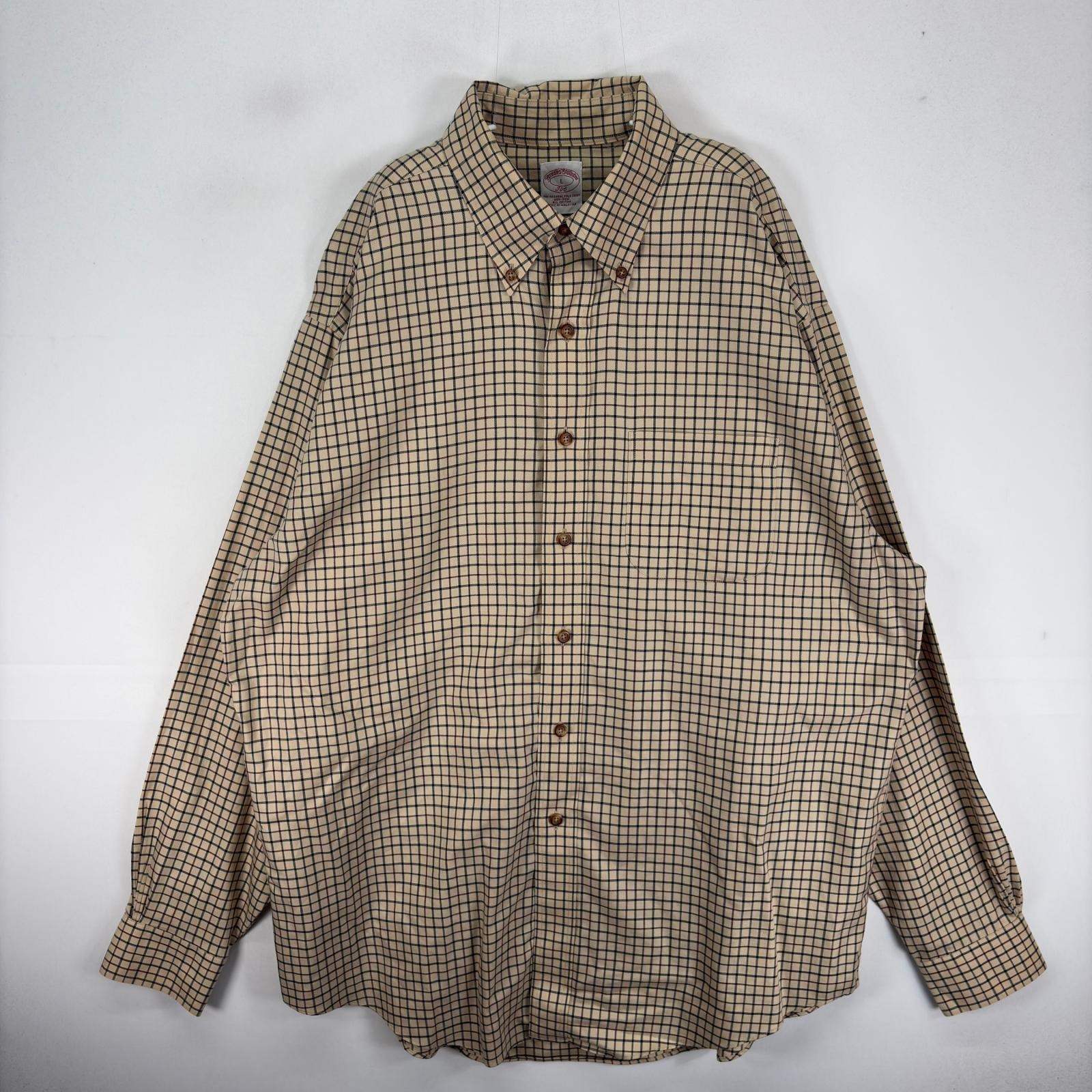 古着 ブルックスブラザーズ Brooks Brothers 長袖シャツ 胸ポケット ボタンダウン L  ベージュ系 チェック メンズ