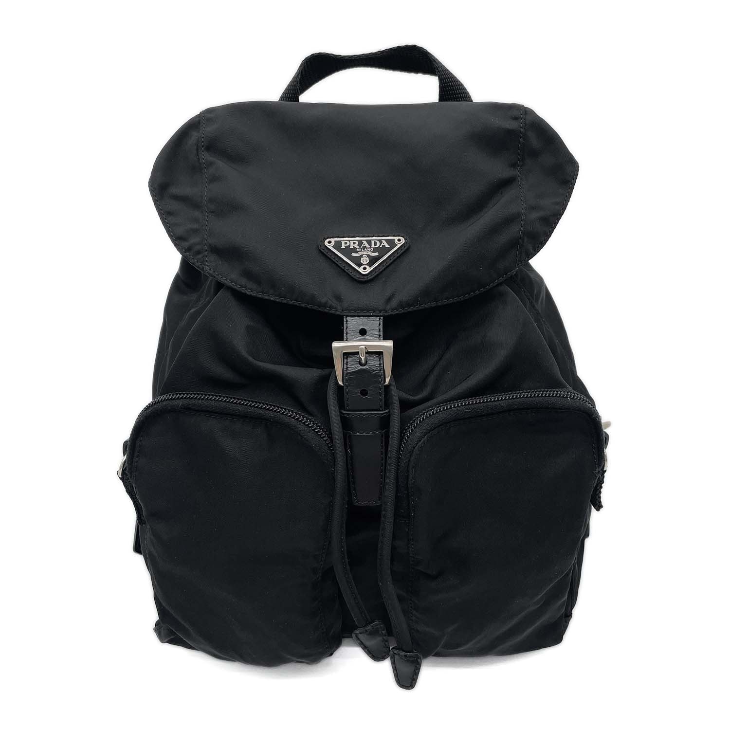 PRADA プラダ トライアングル ロゴ 三角プレート リュック・デイパック
 バックパック ナイロン レザー テスート ポコノ ブラック レディース
 【中古】