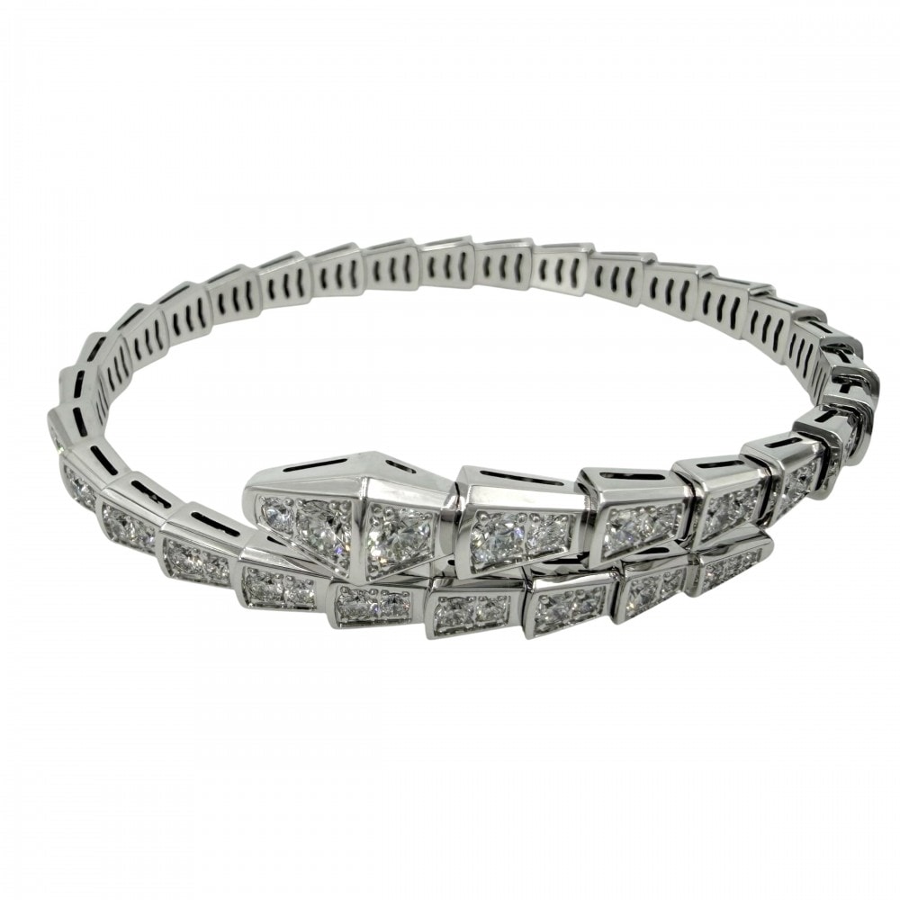 BVLGARI ブルガリ バングル セルペンティ ヴァイパー ブレスレット アクセサリー ジュエリー 18金WG Au750 16サイズ K18ホワイトゴールド    ダイヤモンド3.64ct ユニセックス 約24.3g 美品【中古品】