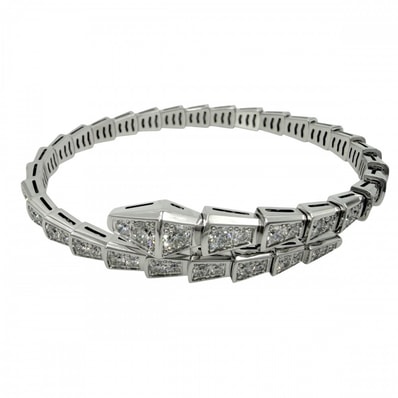 BVLGARI ブルガリ バングル セルペンティ ヴァイパー ブレスレット アクセサリー ジュエリー 18金WG Au750 16サイズ K18ホワイトゴールド ダイヤモンド3.64ct ユニセックス 約24.3g 美品【中古品】