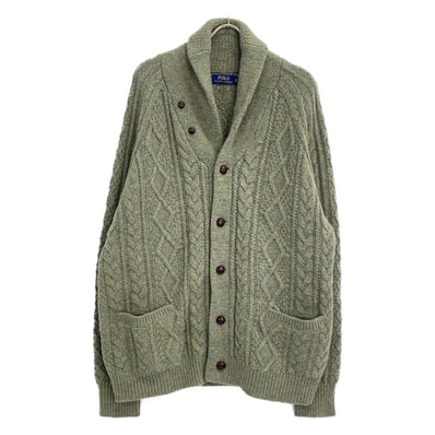ポロ ラルフローレン グリーン カシミヤウール混 ケーブル編み クルミボタンショールカラーカーディガン XXL