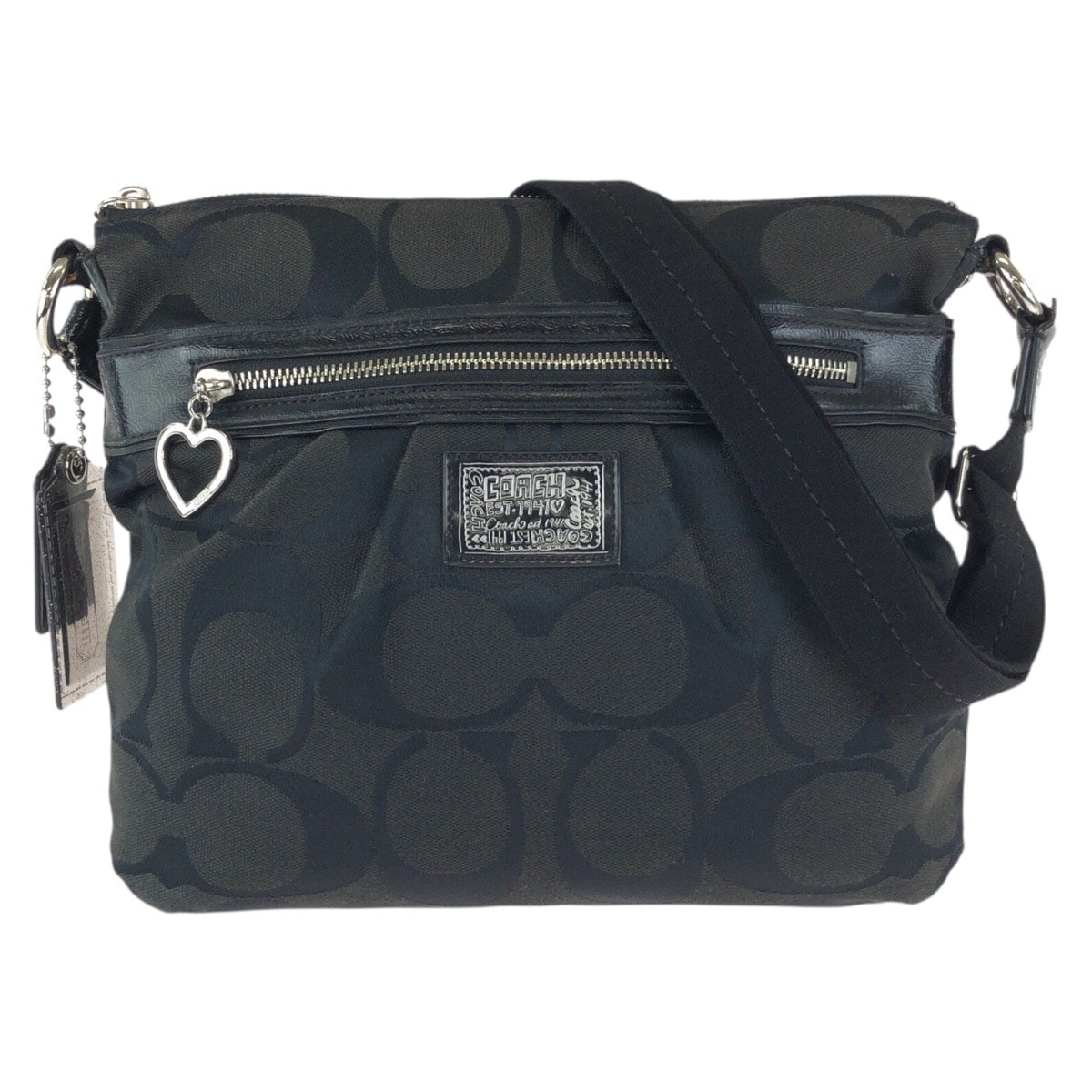 COACH コーチ ポピー シグネチャー ブラック 黒 シルバー金具 キャンバス パテントレザー/ ショルダーバッグ メッセンジャーバッグ 601988 【中古】