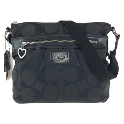 COACH コーチ ポピー シグネチャー ブラック 黒 シルバー金具 キャンバス パテントレザー/ ショルダーバッグ メッセンジャーバッグ 601988 【中古】