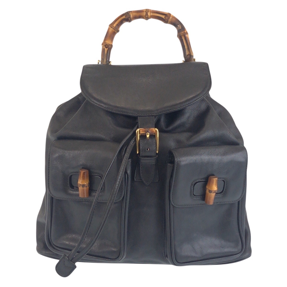 GUCCI グッチ ヴィンテージ バンブー ブラック 黒 ゴールド金具 レザー バックパック リュックサック 506687 【中古】