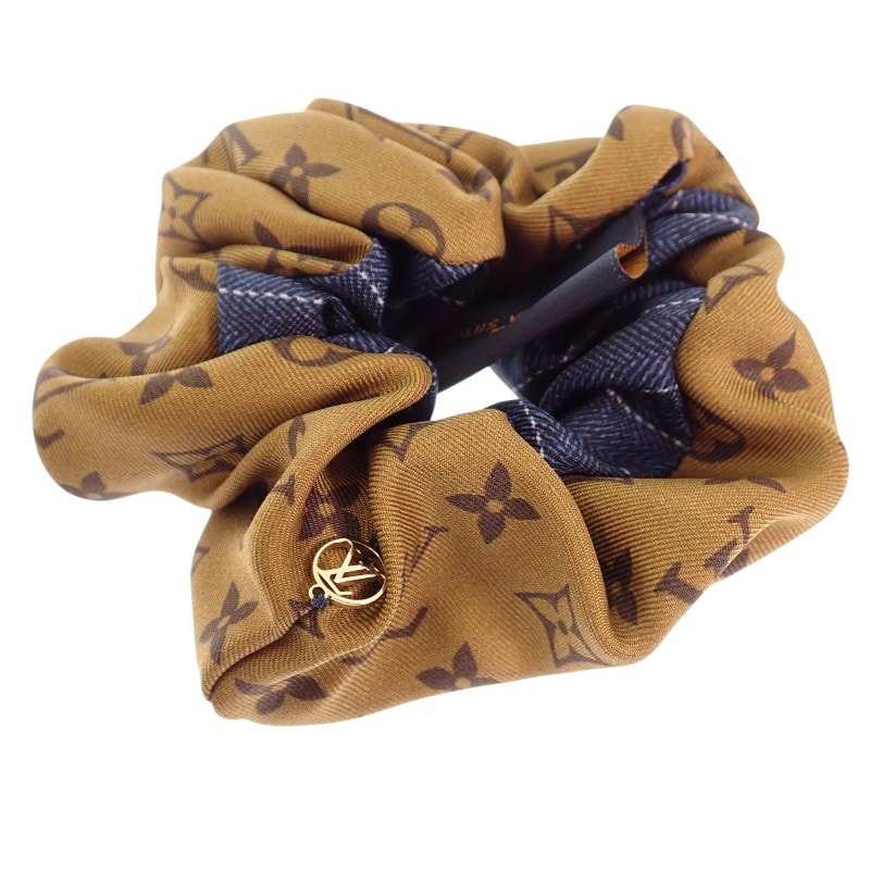 ルイヴィトン LOUIS VUITTON シュシュ ビーマインドフル M77011 ヘアアクセサリー シルク ブラウン ブルー レディース【中古】【Aランク】