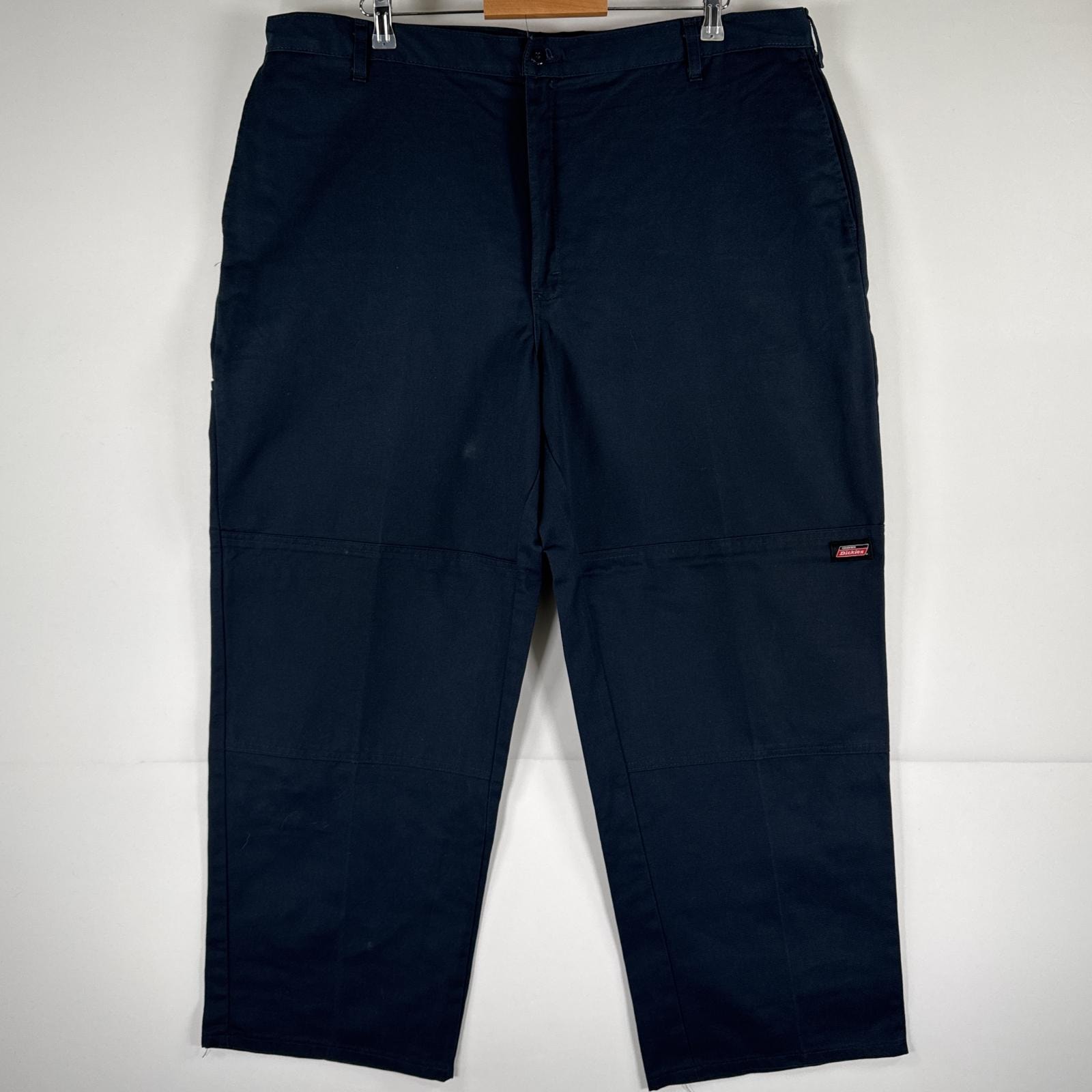 古着 ディッキーズ Dickies ワークパンツ ストレート 作業着 大きいサイズ ダブルニー ワンポイント 刺繍 ネイビー メンズ