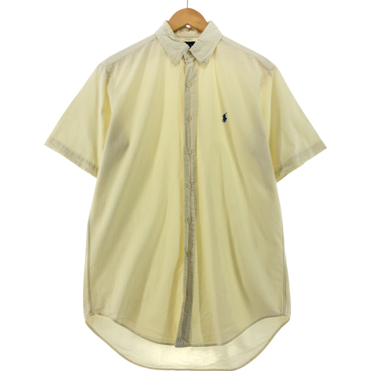 古着 ラルフローレン Ralph Lauren CLASSIC FIT クラシックフィット シアサッカー 半袖 ボタンダウン ストライプシャツ メンズS相当/eaa535583