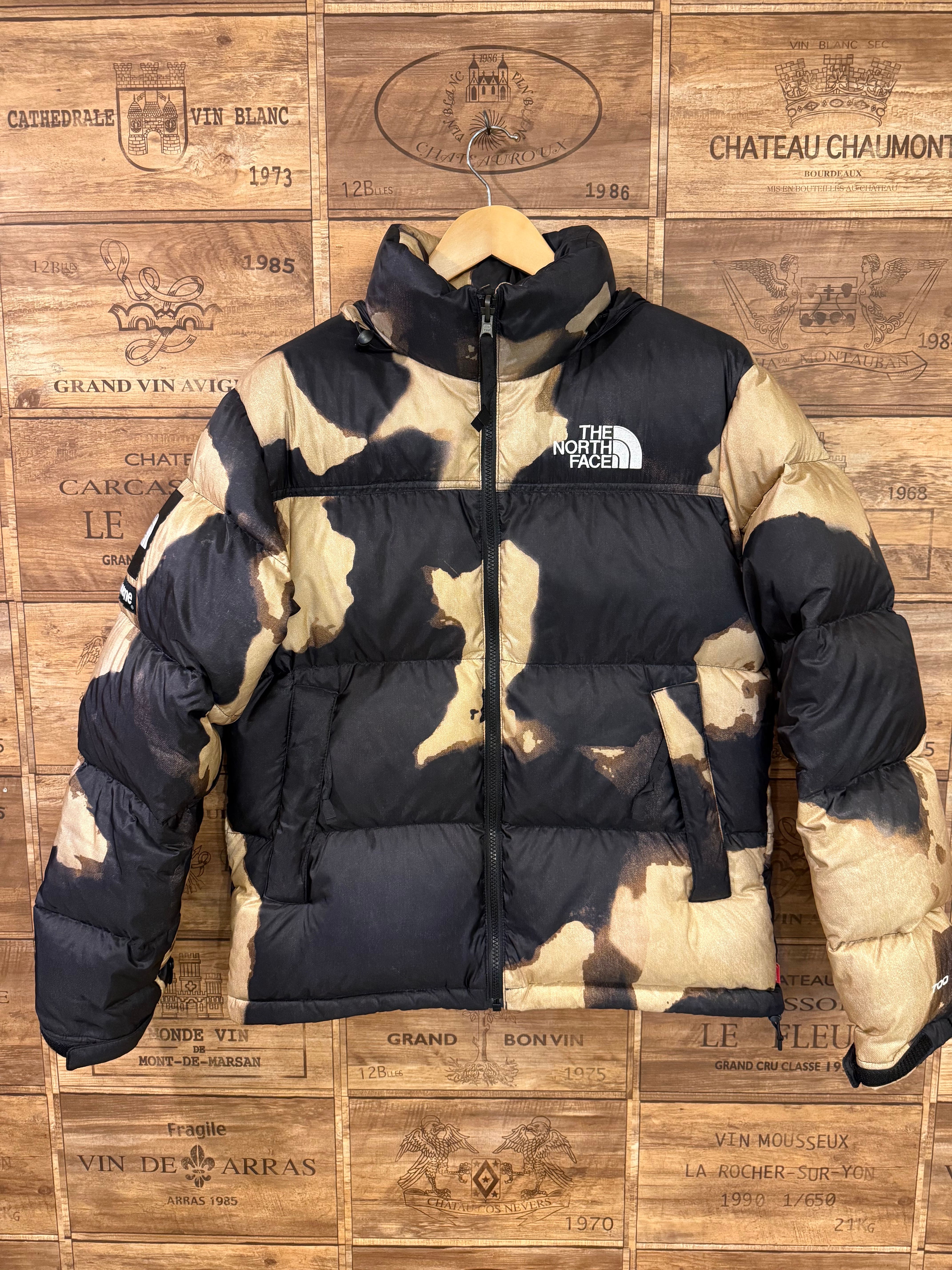 Supreme x The North Face Bleached Denim Print Nuptse Jacket "Black"