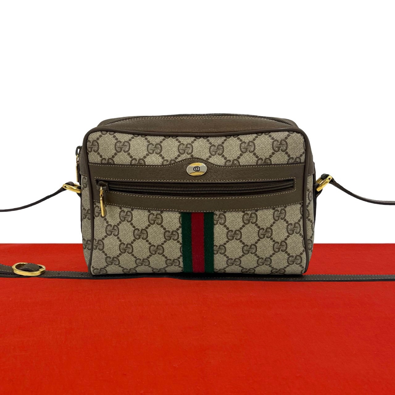 GUCCI グッチ シェリーライン GG ロゴ 金具 レザー PVC ショルダーバッグ ブラウン
 20562