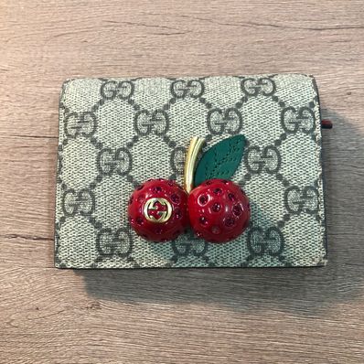 GUCCI Cherry GG Supreme Canvas Card Case