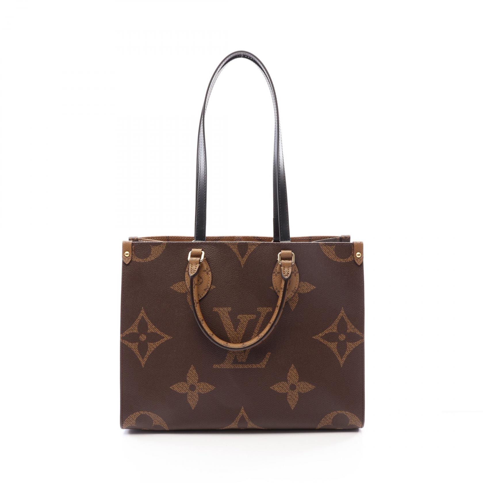 ルイ・ヴィトン LOUIS VUITTON オンザゴーMM 2WAY トートバッグ バッグ PVCコーティングキャンバス レザー モノグラム・ジャイアントリバース ベージュ レディース ブラウン系 / ベージュ系 M45321 【中古】