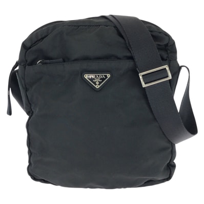PRADA プラダ テスート 三角ロゴプレート ブラック 黒 シルバー金具 ナイロン ショルダーバッグ メッセンジャーバッグ 603711 【中古】