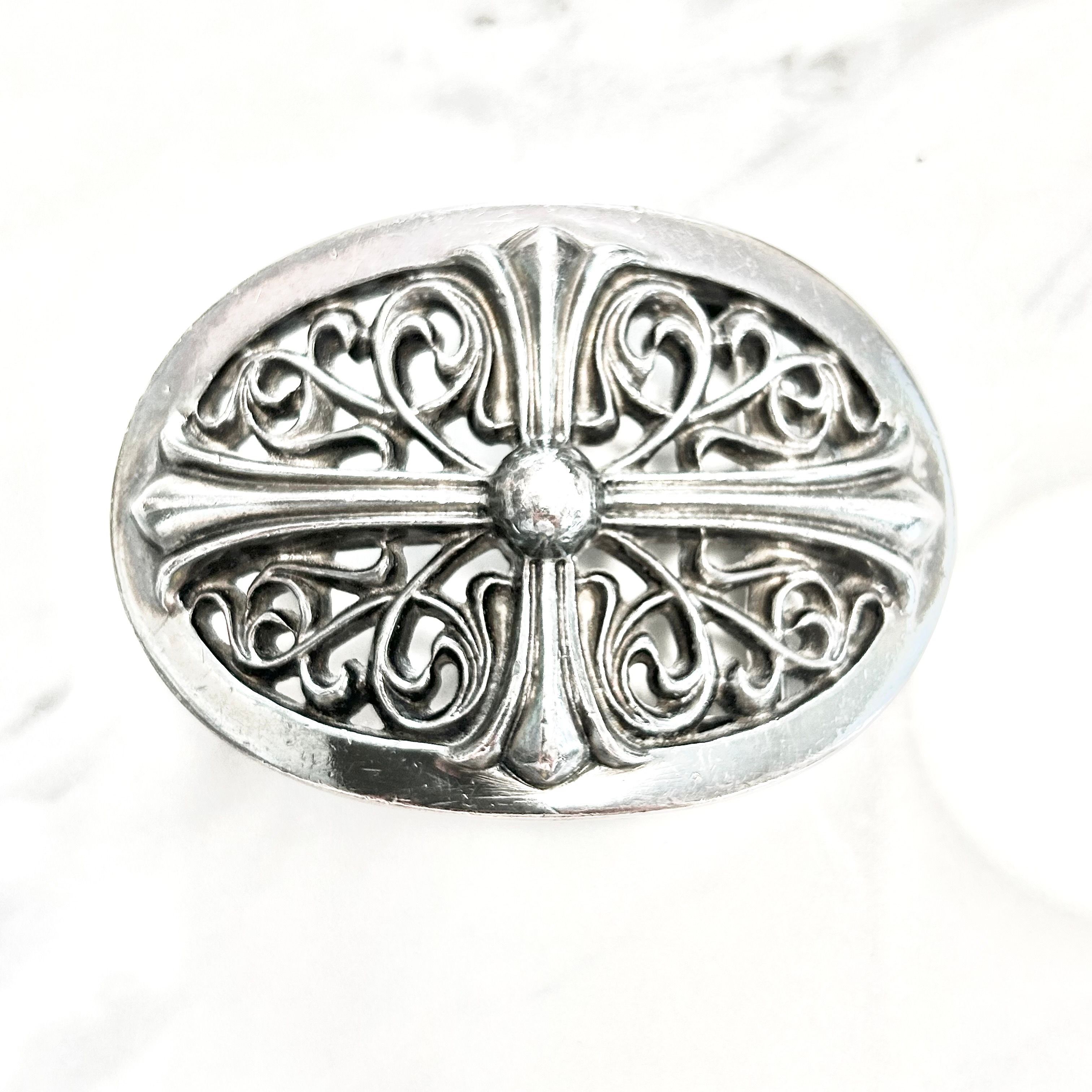 Chrome Hearts Classic Oval Cross Buckle Plane Black Leather 1.5 Horseshoe Rivet Belt Set "Black"