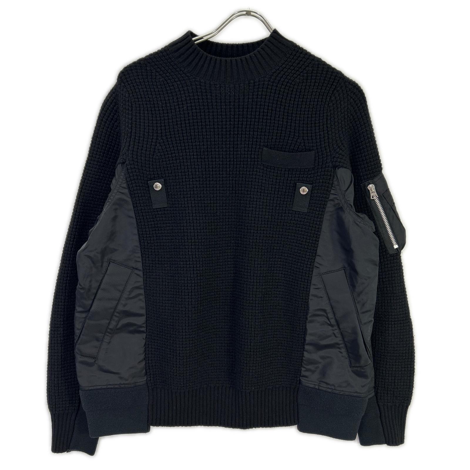 サカイ SCM-031 ブラック Wool Knit Pullover/ドッキングニットセーター 1