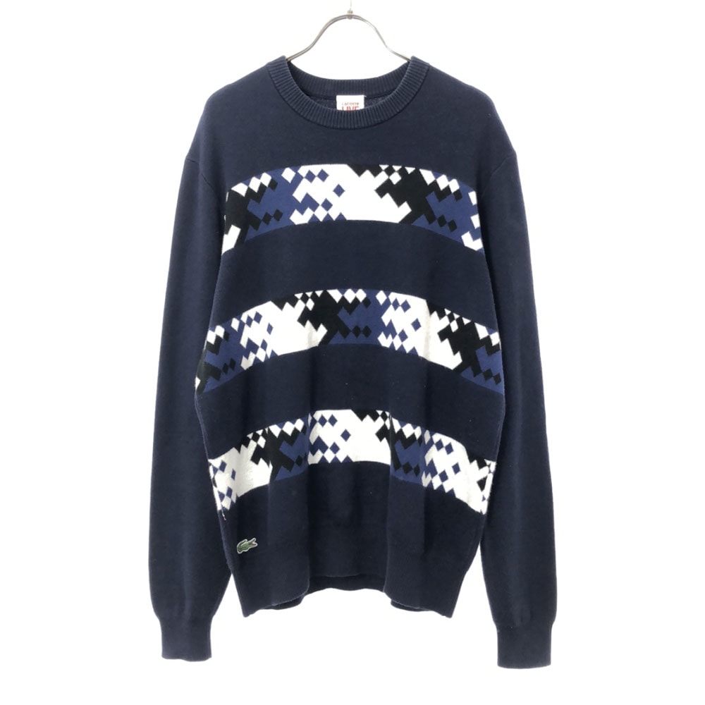 LACOSTE L!VE ラコステライブ 総柄 長袖 コットンニット セーター 5 ネイビー系
