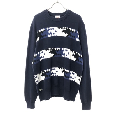 LACOSTE L!VE ラコステライブ 総柄 長袖 コットンニット セーター 5 ネイビー系