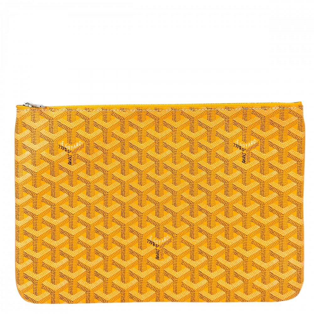 GOYARD ゴヤール クラッチバッグ ヘリンボーン セナMM セカンドバッグ コーティングキャンバス レザー イエロー シルバー金具 メンズ【中古品】