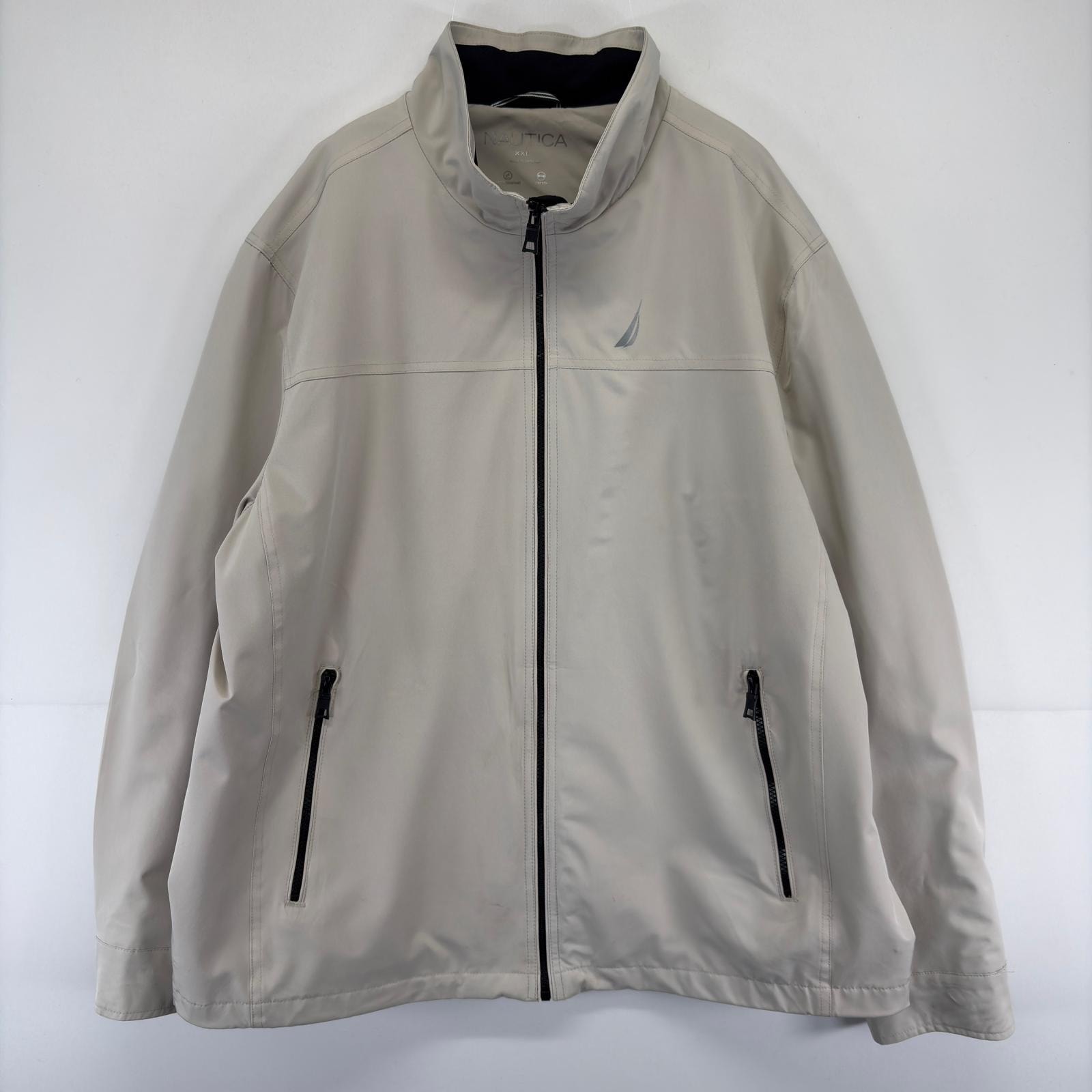 古着 ノーティカ NAUTICA ジャケット フルジップ ナイロン プリント 大きいサイズ 2XL  グレー系 メンズ