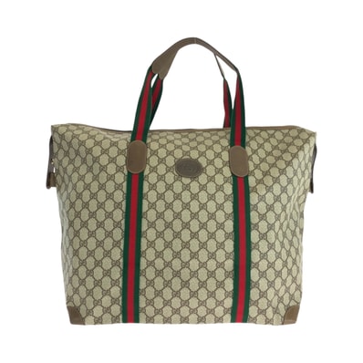 美品 GUCCI グッチ ヴィンテージ オールドグッチ シェリーライン ベージュ レッド グリーン ゴールド金具 GGスプリームキャンバス ボストンバッグトラベルバッグ トートバッグ 503545 【中古】