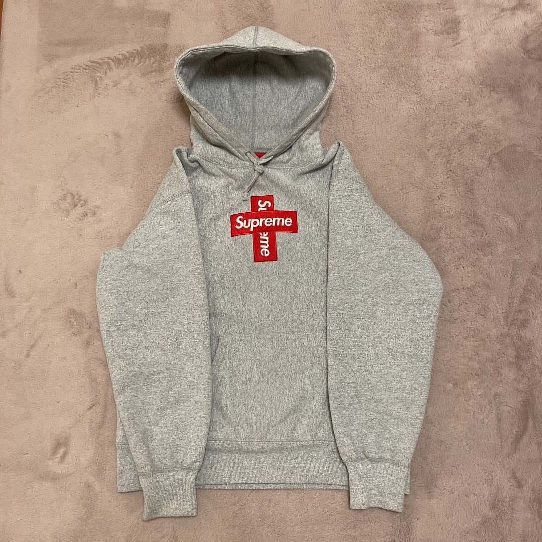 Supreme Cross Box Logo Hooded Sweatshirt "Grey"