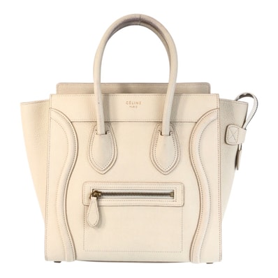 CELINE セリーヌ ラゲージ マイクロ アイボリー ゴールド金具 レザー ハンドバッグ トートバッグ 501872 【中古】