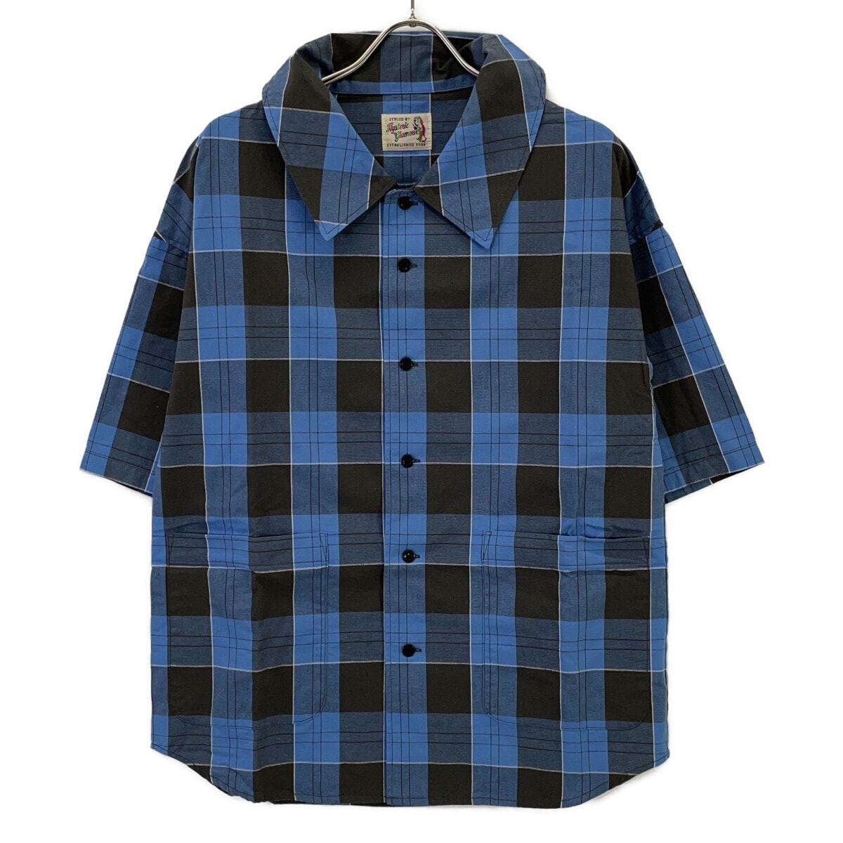 ヒステリックグラマー 01211AH05 ブルー SUPER HYS刺繍 オーバーサイズシャツ F