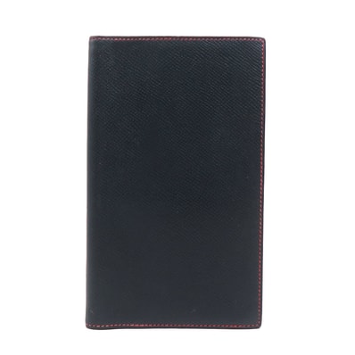 エルメス HERMES 手帳カバー レザー ネイビー/レッド シルバー ユニセックス【中古】 e61762a