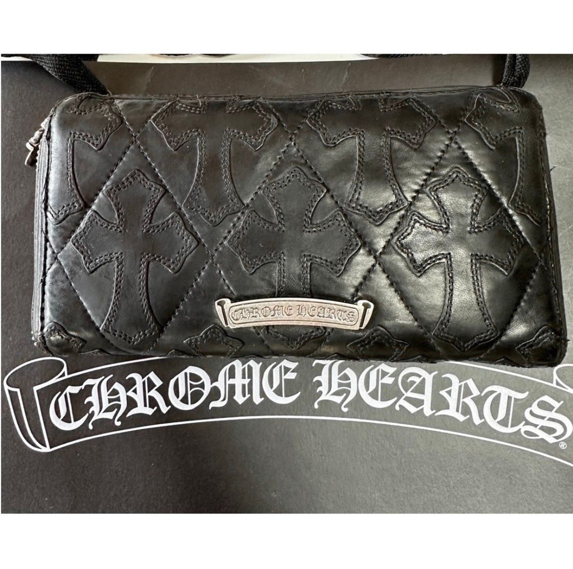 Chrome Hearts REC F ZIP Cemetery Cross Quilted Leather Wallet "Black"